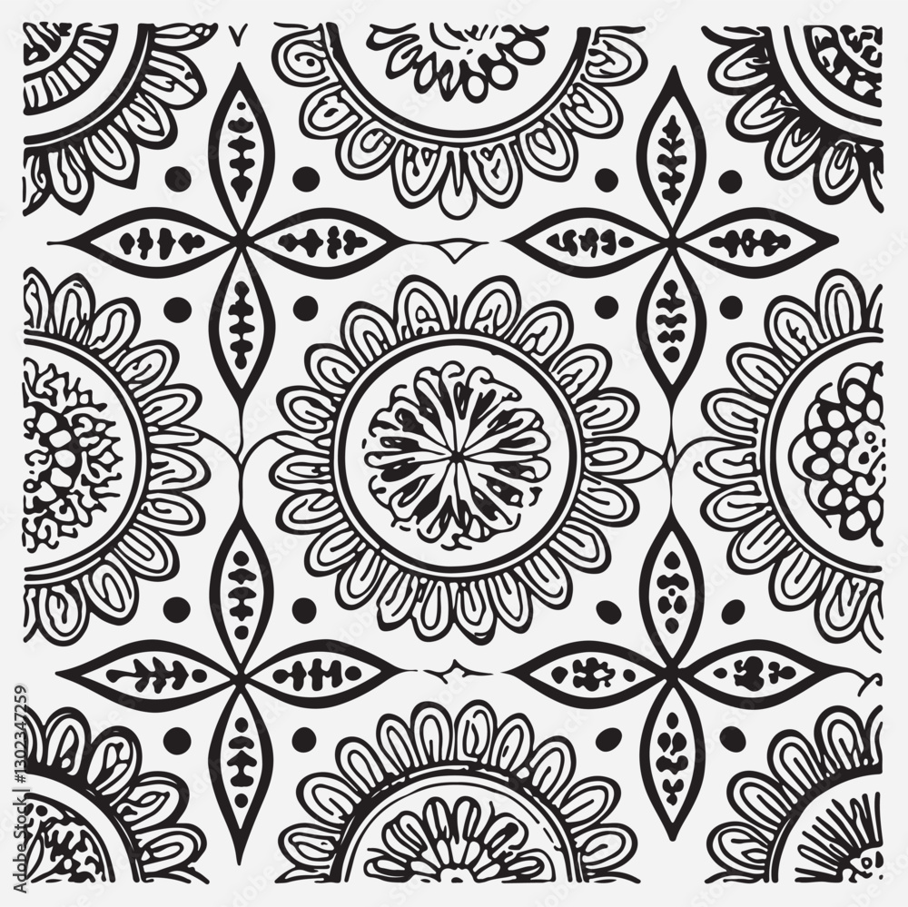 Obraz premium Seamless floral pattern with one line flowers. Vector hand drawn illustration. 