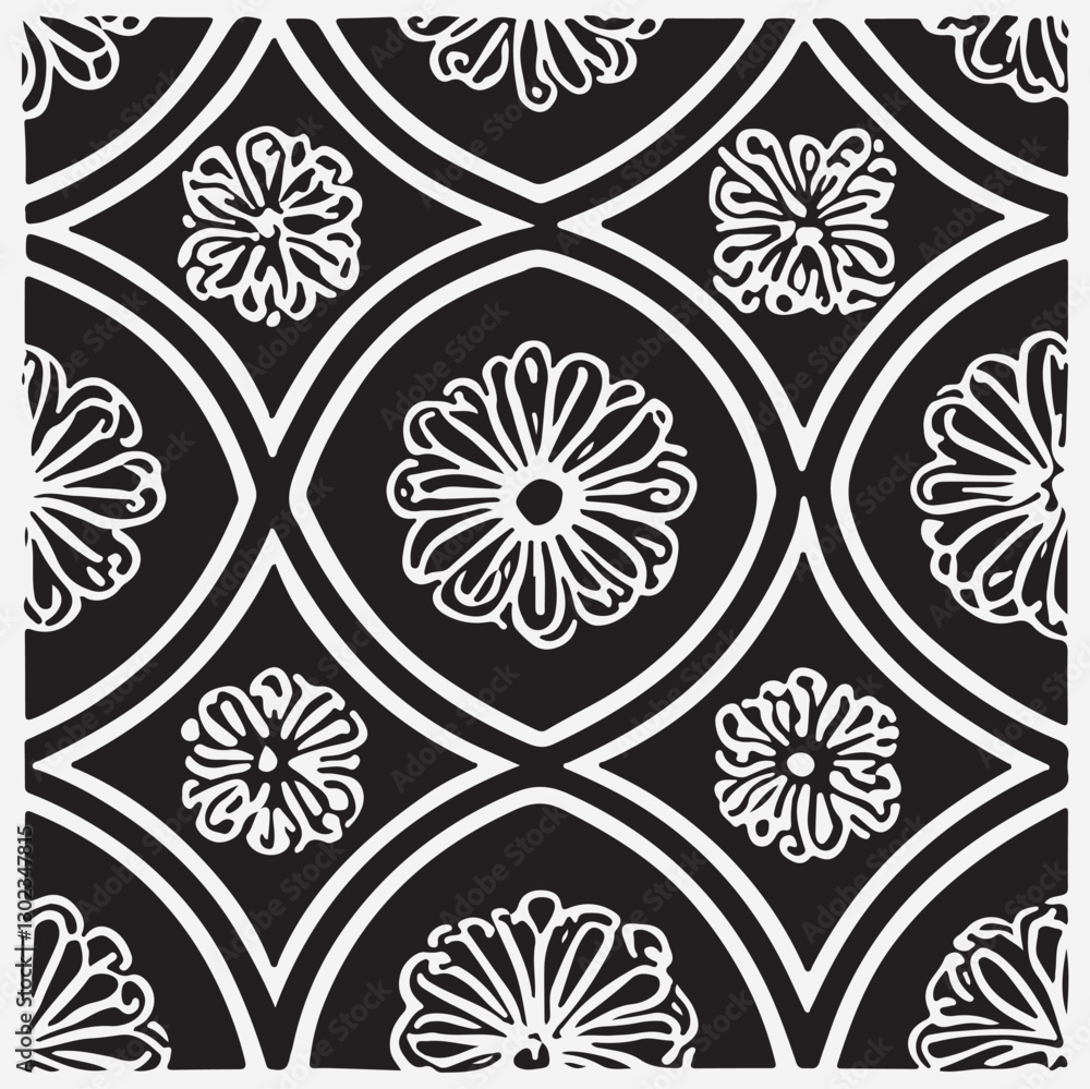 Fototapeta premium Seamless floral pattern with one line flowers. Vector hand drawn illustration. 