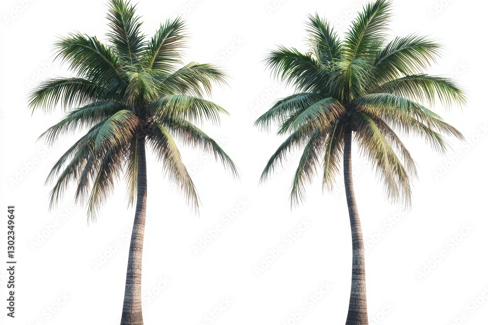 Obraz premium Two coconut palm trees isolated on white background. Tropical tree.