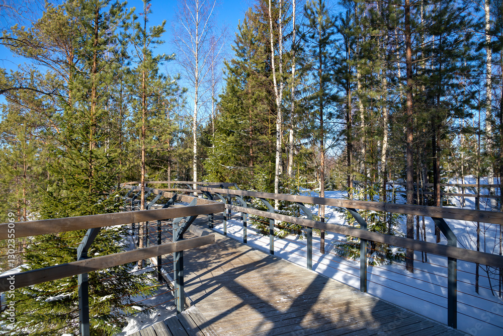 An alley for tourists around the lake in Marble Canyon, Ruskeala. Republic of Karelia, Russia An alley for tourists around the lake in Marble Canyon, Ruskeala. Republic of Karelia, Russia