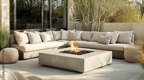 **A modern outdoor seating area with a sectional sofa