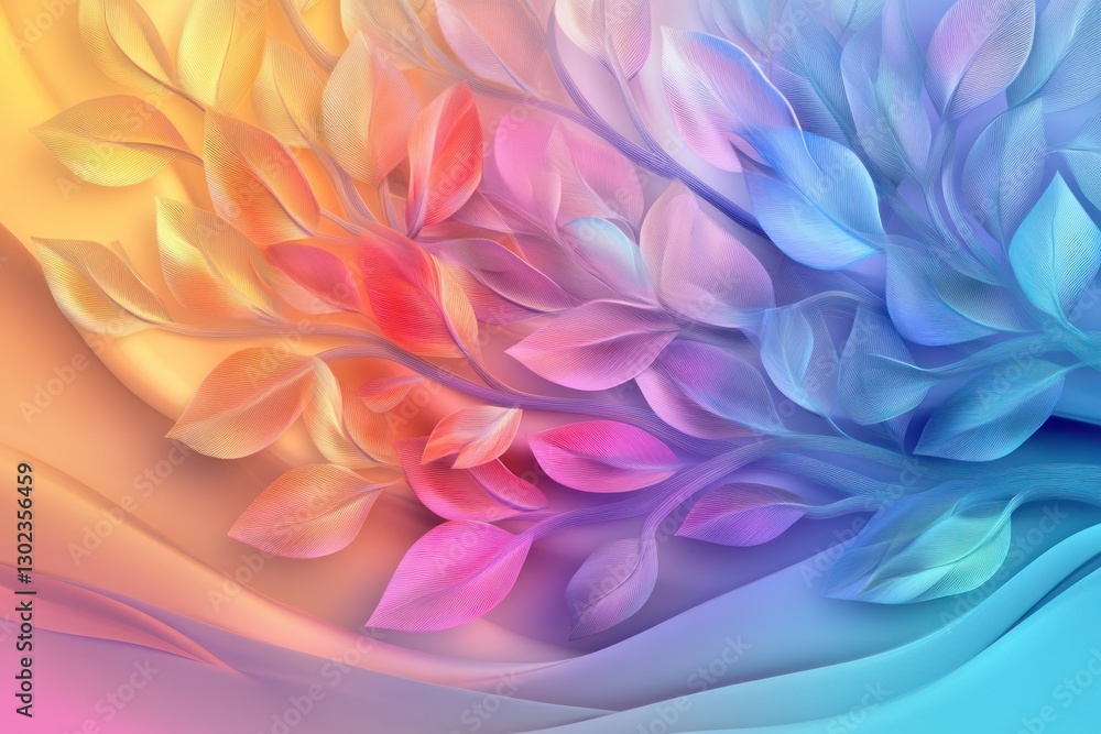 Modern 3D abstraction of a tree with radiant leaves in gradient colors, flowing branches, and a soft, glowing background for a striking wallpaper. Modern 3D abstraction of a tree with radiant leaves in gradient colors, flowing branches, and a soft, glowing background for a striking wallpaper.