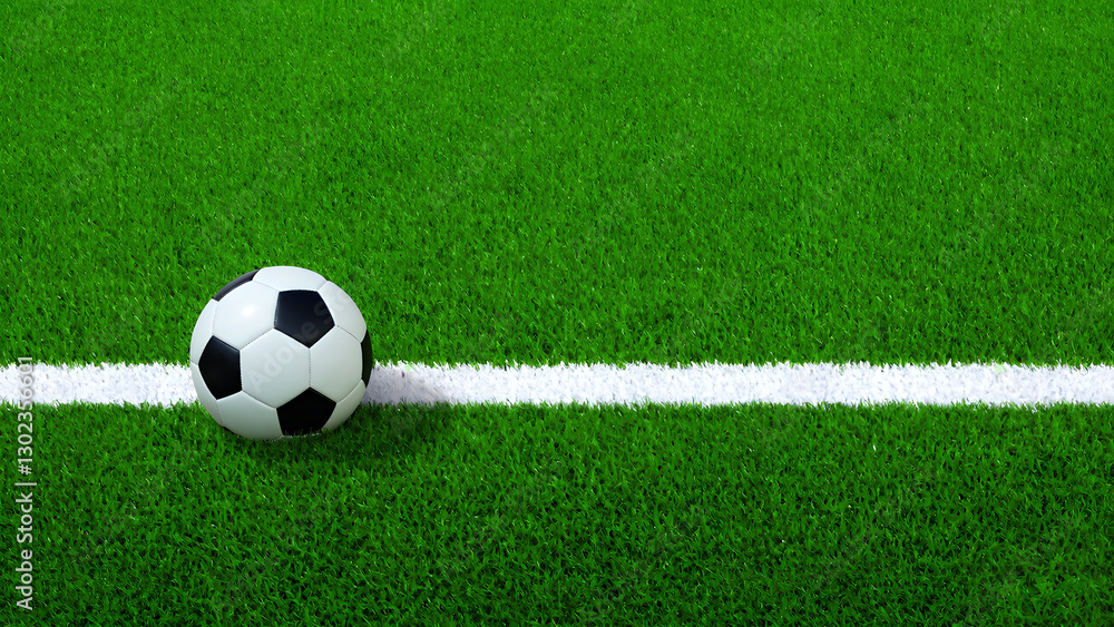 Soccer Ball on a Green Grass Field with White Boundary Line Soccer Ball on a Green Grass Field with White Boundary Line