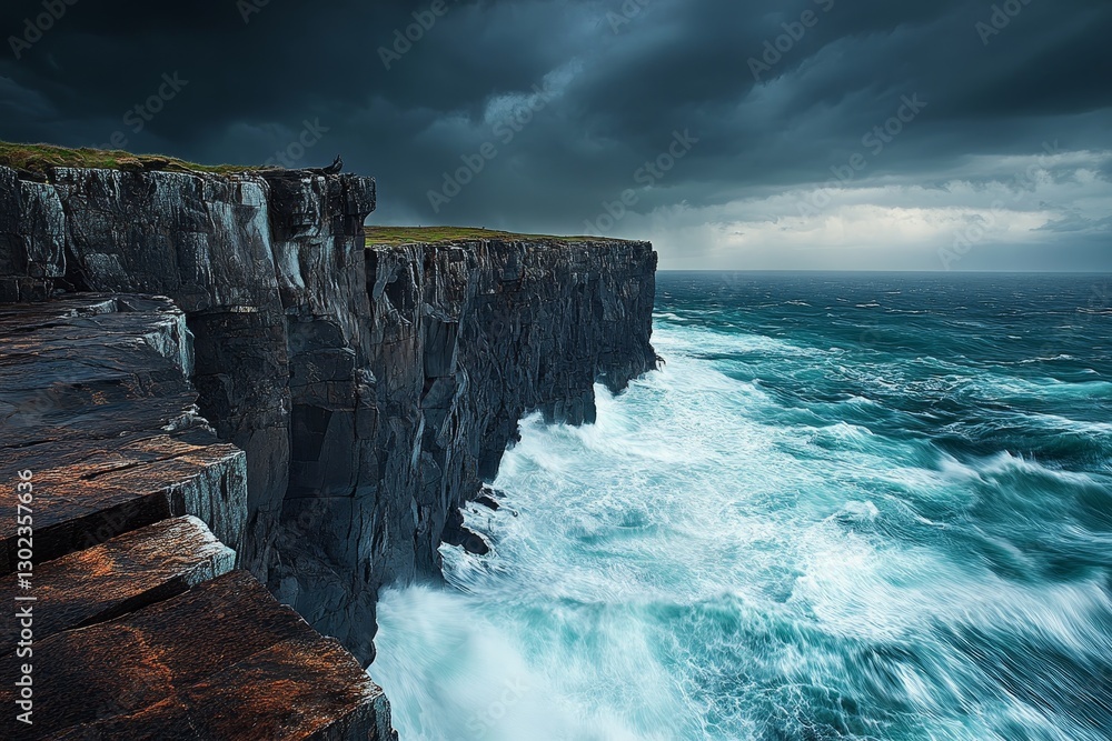 Fototapeta premium Stunning landscape photos of rugged seaside cliffs during monsoons.