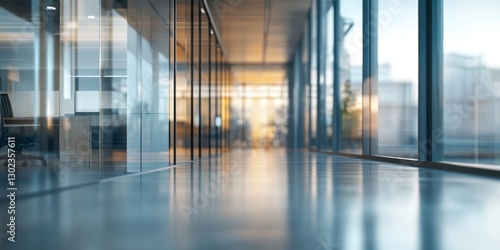 Wallpaper Mural Blurred office space with large windows and modern interior design, featuring glass walls and minimalist decor Torontodigital.ca