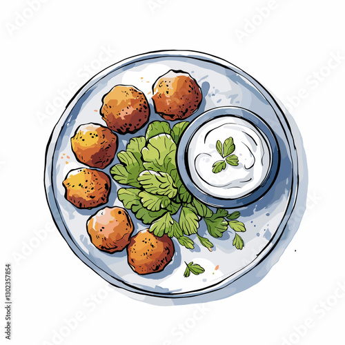 Watercolor Kibbeh Platter with Yogurt Dip