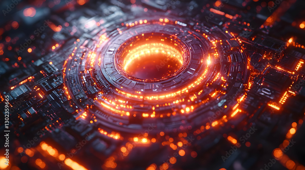 Abstract Glowing Circular Pattern On Circuit Board Abstract Glowing Circular Pattern On Circuit Board