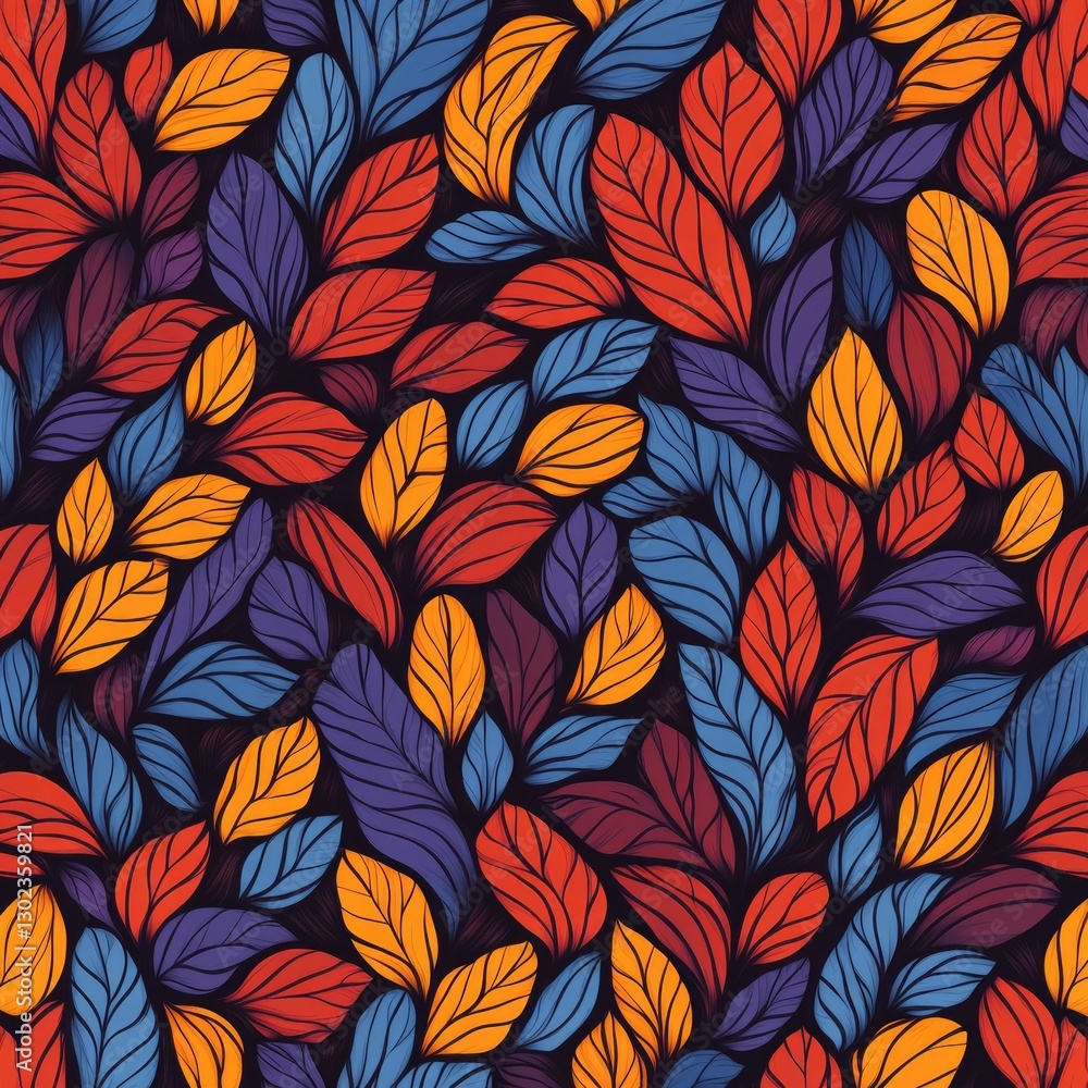 Autumnal leaf pattern background; colorful, detailed leaves Autumnal leaf pattern background; colorful, detailed leaves