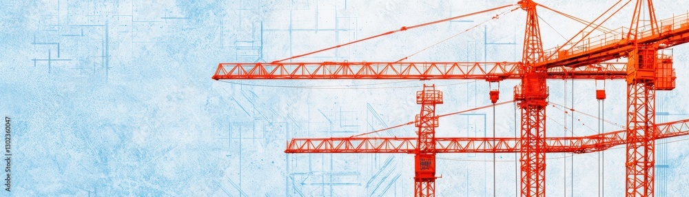 Construction cranes on a blueprint background. Concept of construction, architecture, and engineering. Construction cranes on a blueprint background. Concept of construction, architecture, and engineering.