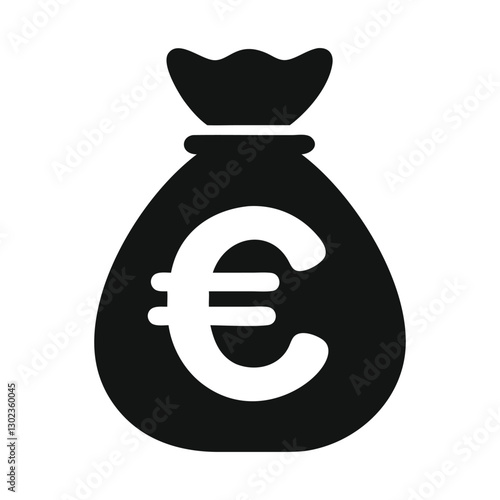 vector illustration of a euro symbol Black Silhouette  on white Background