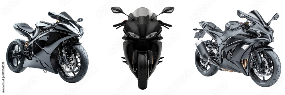 A Set of High-Performance Black Sport Bikes with Sleek Aerodynamics Isolated on Transparent Background A Set of High-Performance Black Sport Bikes with Sleek Aerodynamics Isolated on Transparent Background