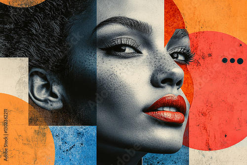 Abstract modern portrait collage with a women ai generated