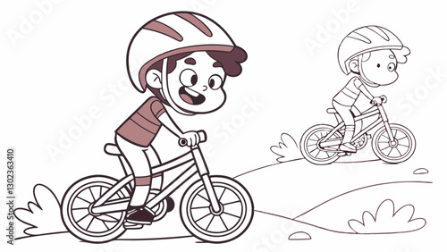 Coloring Page Outline Of a cartoon boy riding a Bicycle or bike. Coloring book for kids