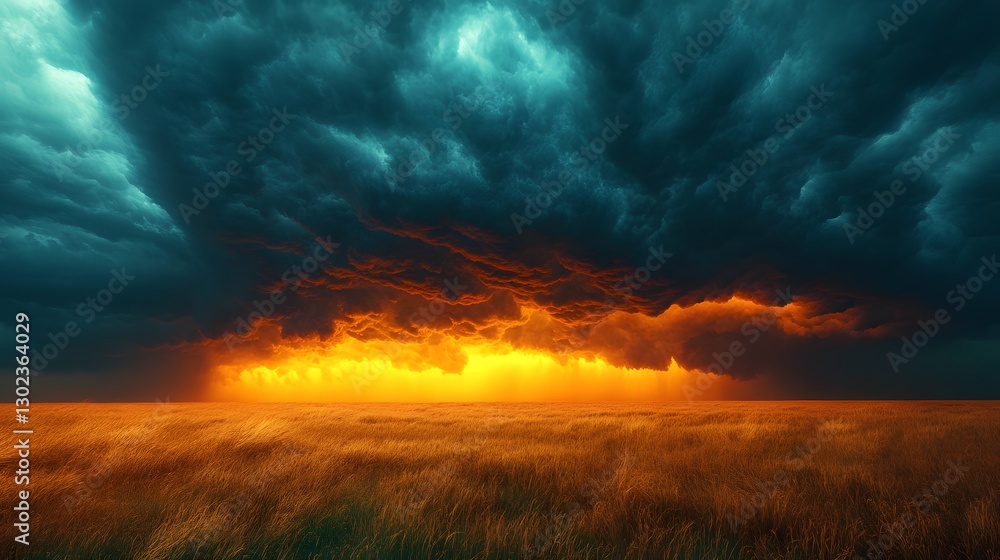 Fototapeta premium 3D dramatic rendering of dark storm clouds rolling over a wide prairie