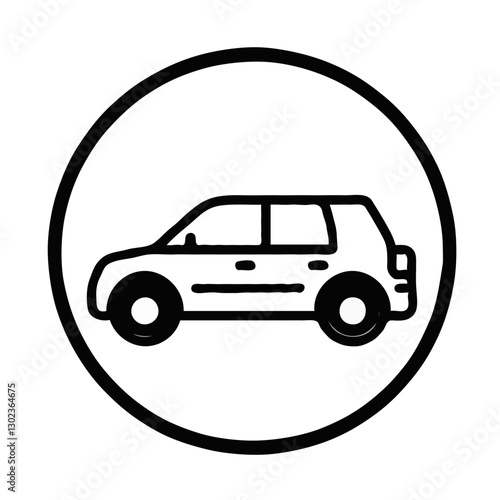 A simple car icon in a circle, parking