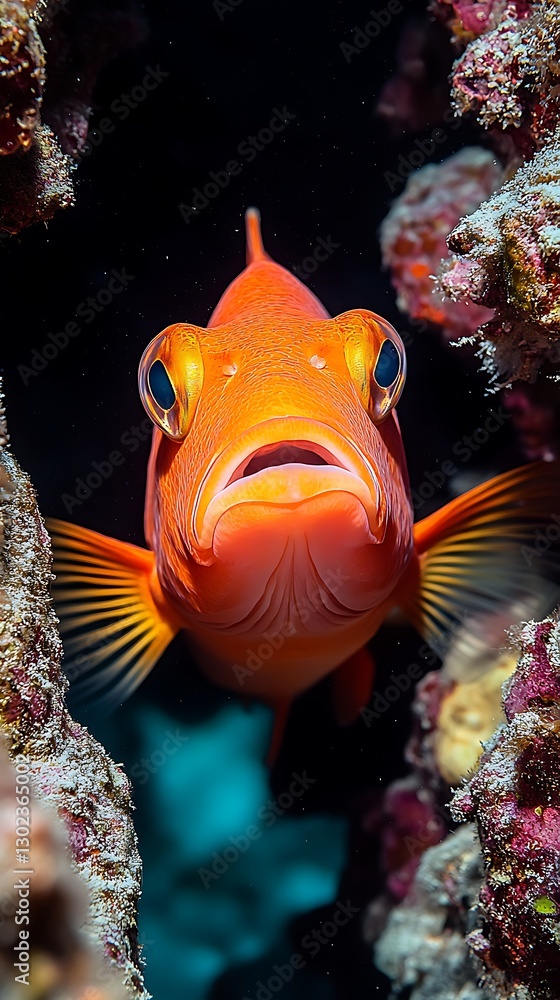 Orange Fish Portrait in Coral Reef, Underwater View Orange Fish Portrait in Coral Reef, Underwater View