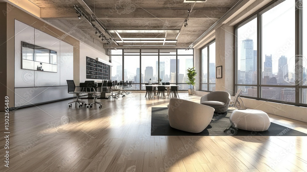 A modern office equipped with cutting-edge technology and collaborative workspaces A modern office equipped with cutting-edge technology and collaborative workspaces