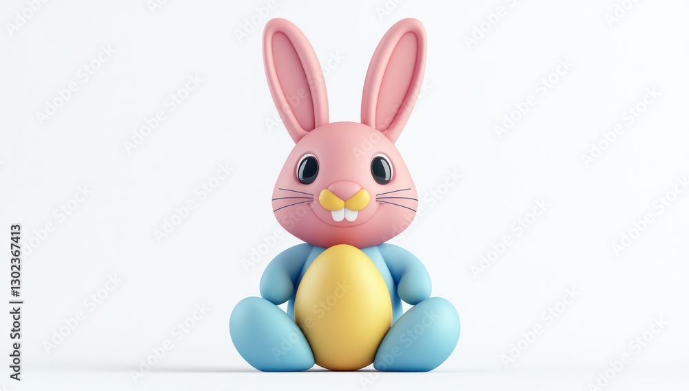 Fototapeta premium Colorful flat vector style 3D Easter bunny icon, ideal for festive visuals on white.
