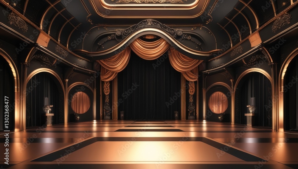 Obraz premium Black golden ceremony award stage venue background.