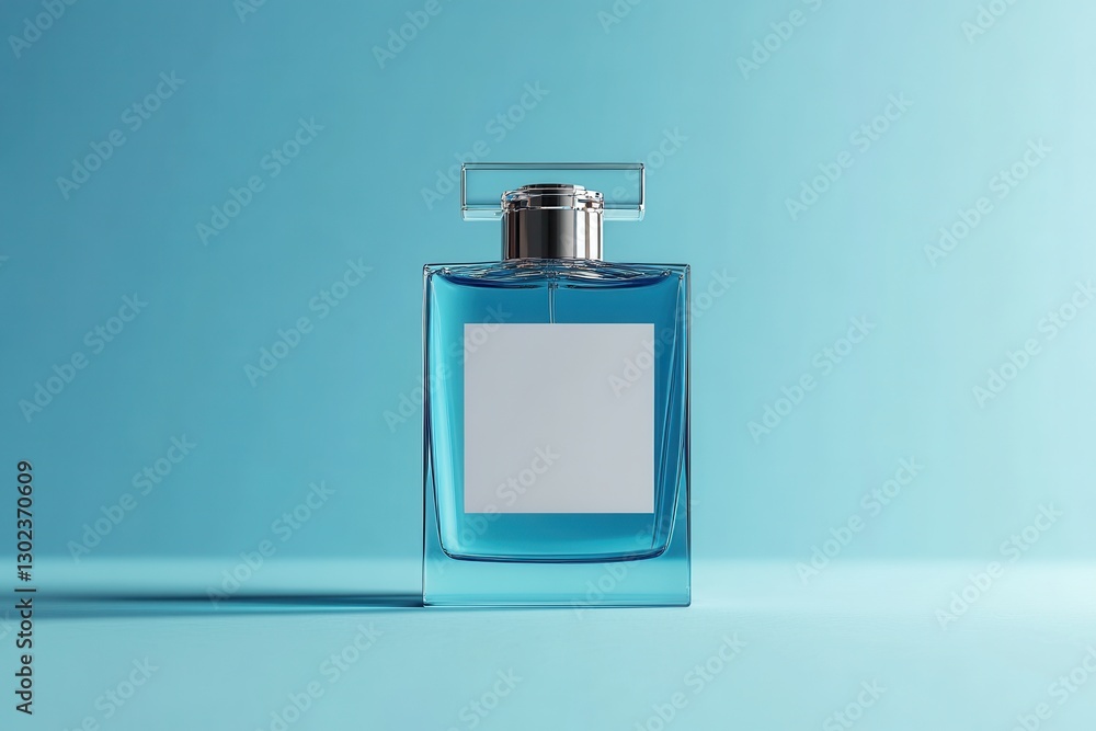 Square blue glass perfume bottle, silver cap. Ideal for perfume, fragrance, or beauty ads. Square blue glass perfume bottle, silver cap. Ideal for perfume, fragrance, or beauty ads.