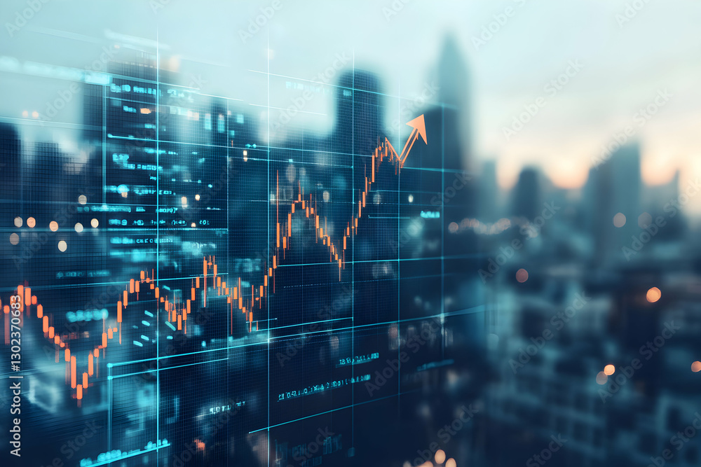 Financial Growth Graph Overlaying Urban Skyline, An Abstract Representation of Economic Progress and Market Trends in a Modern Metropolis Financial Growth Graph Overlaying Urban Skyline, An Abstract Representation of Economic Progress and Market Trends in a Modern Metropolis