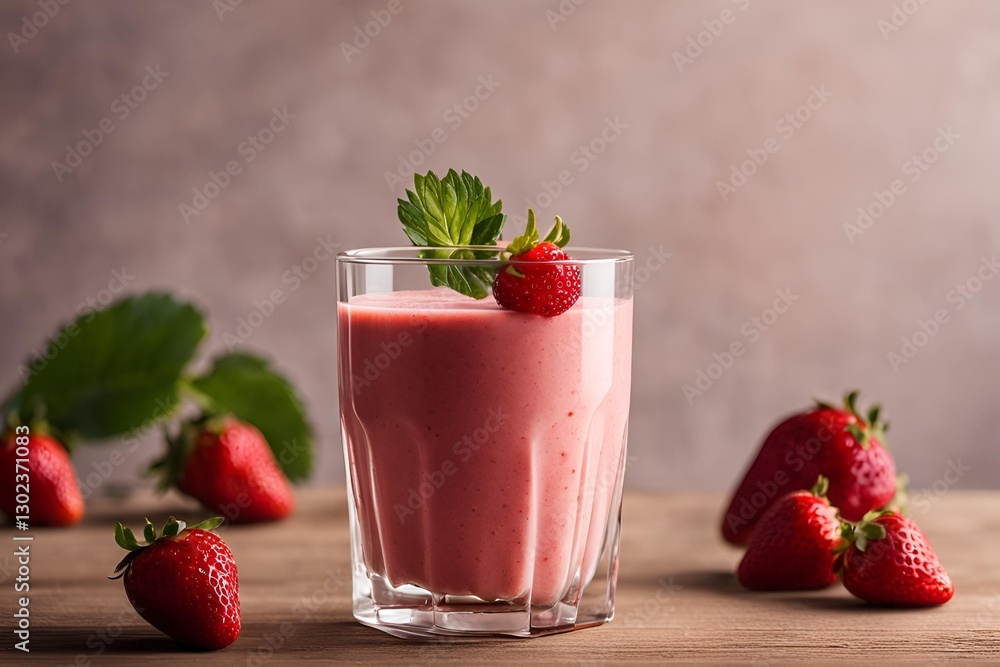Strawberry smoothie in a glass with a straw, simple clean background. Strawberry smoothie in a glass with a straw, simple clean background.