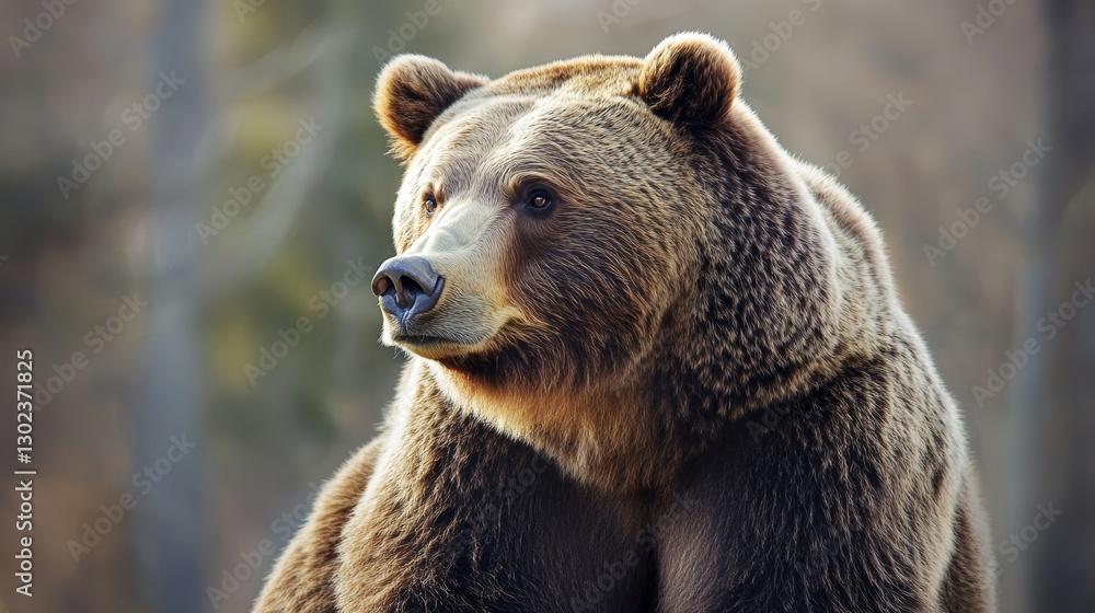 Fototapeta premium Grizzly Portrait in Soft Pastels: Forest Backdrop 