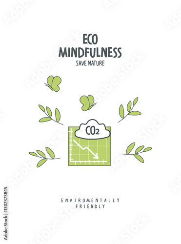 Vector hand drawn cartoon sketch of carbon emissions reduction sign with Emission levels CO2. Carbon dioxide. Illustration of Environmentally friendly planet.