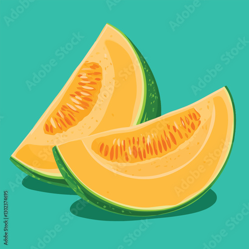 A flat 2D vector of a cantaloupe sliced into multiple wedges.
