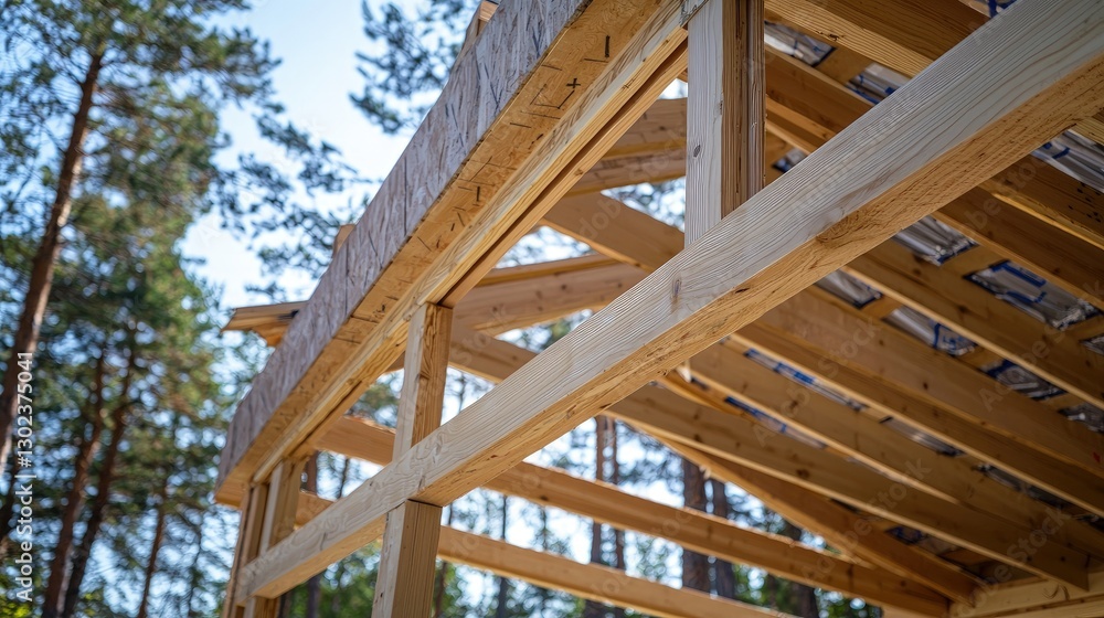 Obraz premium Wooden frame of a new house under construction