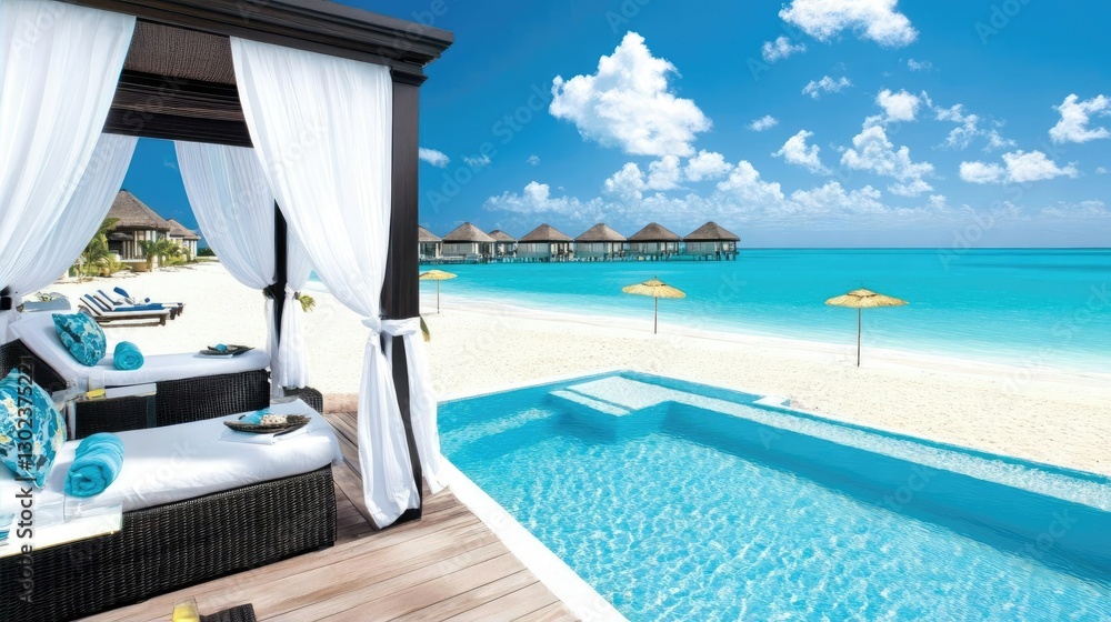 Luxurious Beachfront Poolside Cabana with Ocean View and Relaxation Luxurious Beachfront Poolside Cabana with Ocean View and Relaxation