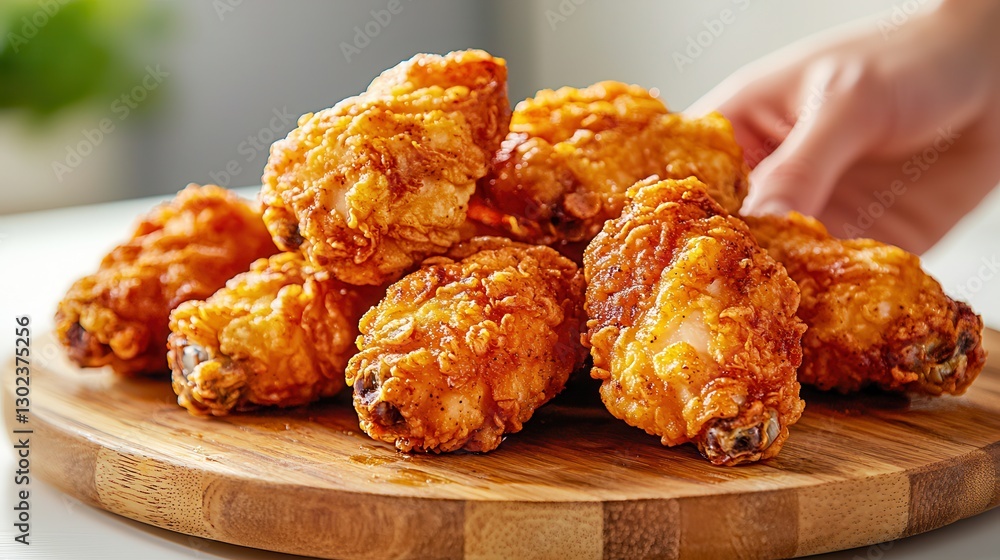 Air fryer clean food cooking easy. Fried chicken wings arranged on a wooden platter. Air fryer clean food cooking easy. Fried chicken wings arranged on a wooden platter.