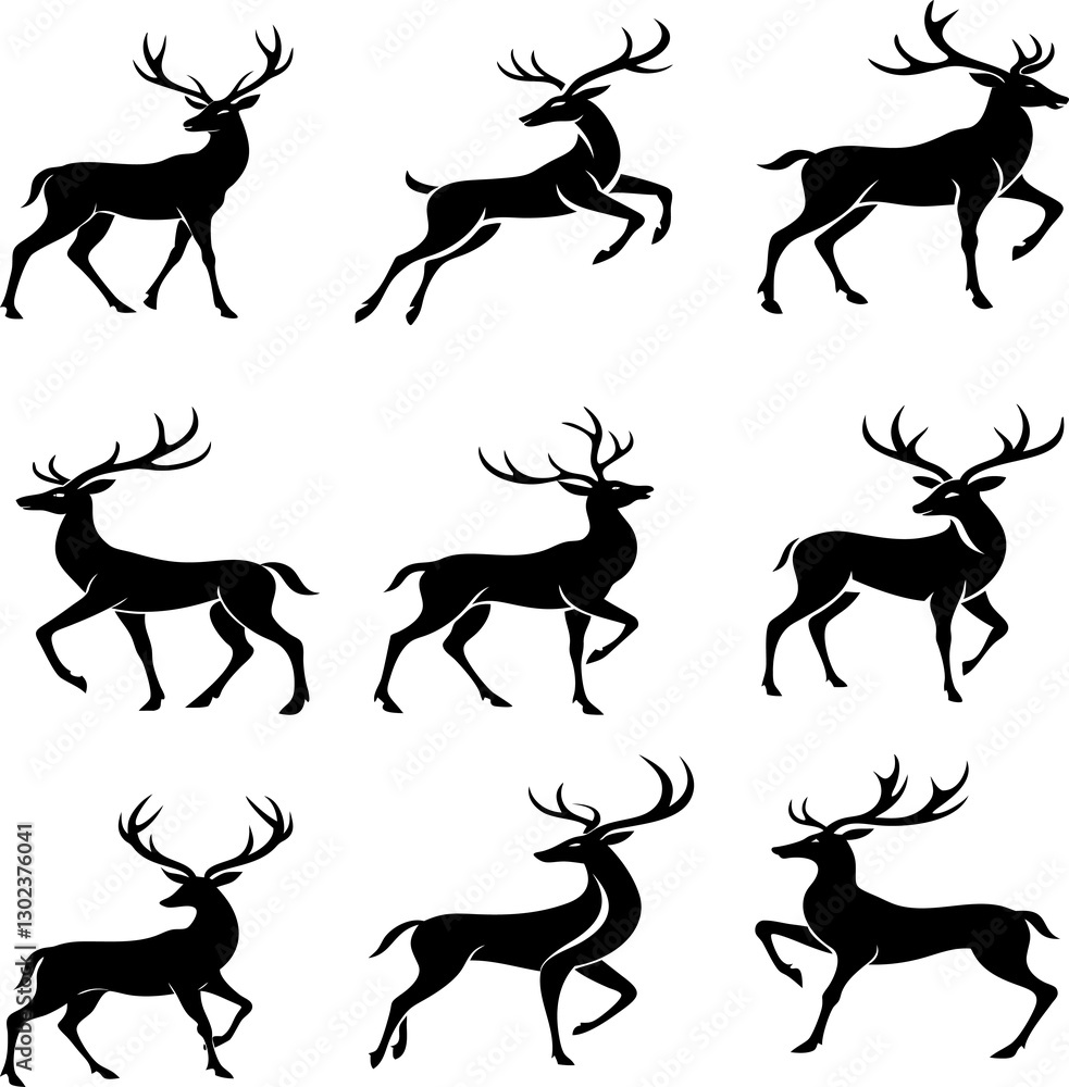 Fototapeta premium The deer standing icon set symbolises pride and freedom.
