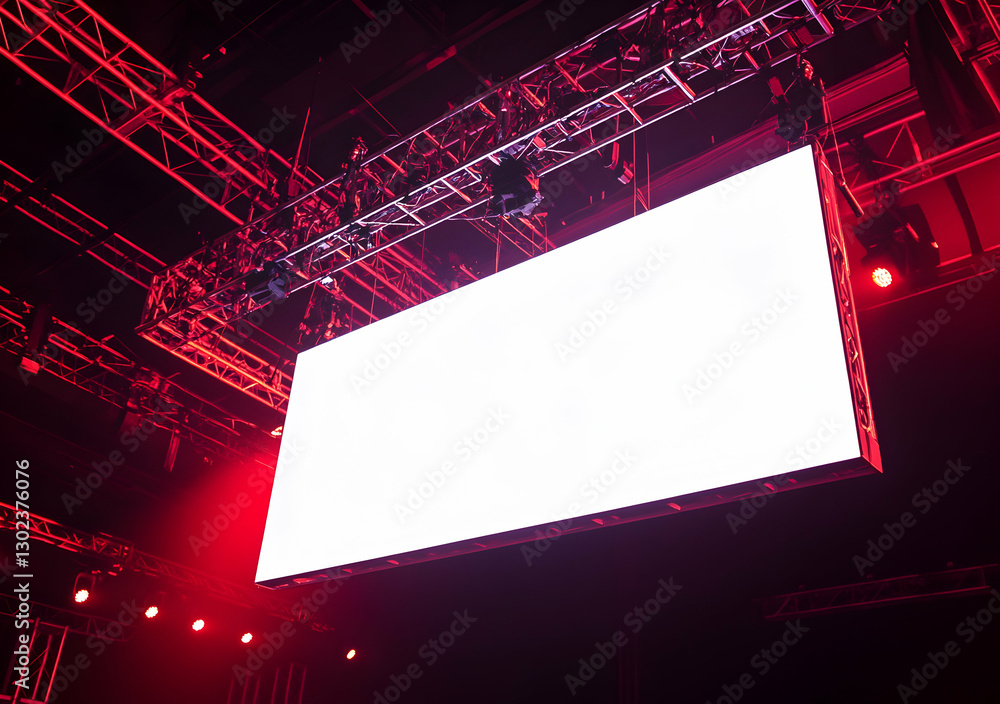 Illuminated stage screen with crimson lighting creates a dynamic visual canvas, perfect for showcasing presentations, performances, or immersive digital art displays and presentations