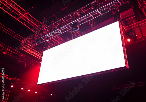 Obraz na płótnie Illuminated stage screen with crimson lighting creates a dynamic visual canvas, perfect for showcasing presentations, performances, or immersive digital art displays and presentations w salonie
