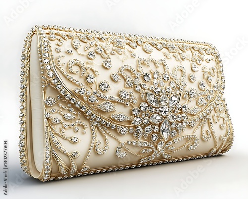 Bejeweled clutch on white background