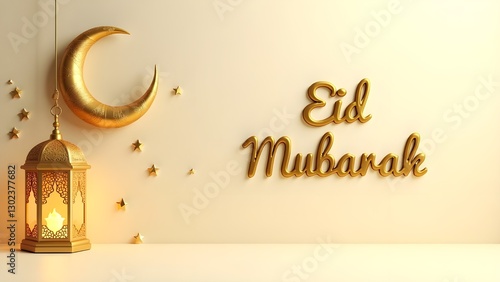 Elegant eid mubarak lantern with crescent
