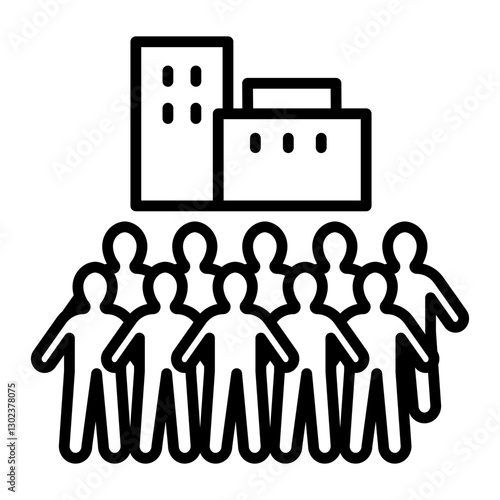 Image icon with more than 10 workers. There are 10 people in front of the company.