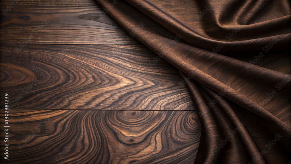 Fototapeta premium Rich Dark Grain Wooden Surface with Shiny Dark Brown Fabric: A Visual Texture Contrast