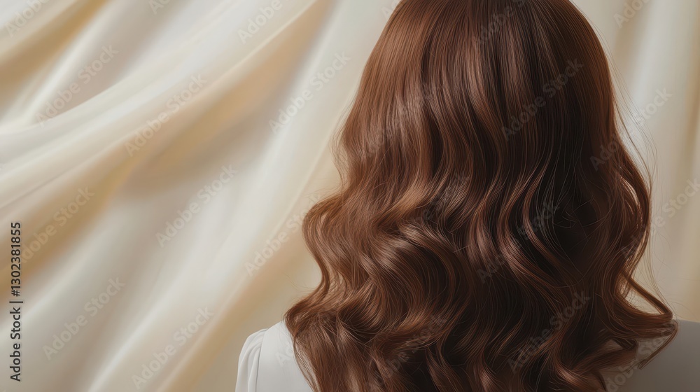 Naklejka premium Beautiful model girl with Brown hair strand,silky healthy chestnut wavy hair strand isolated on white background,hair wavy ribbon, with smooth texture,vibrant shine,brunette hairpiece, hairy ribbon.