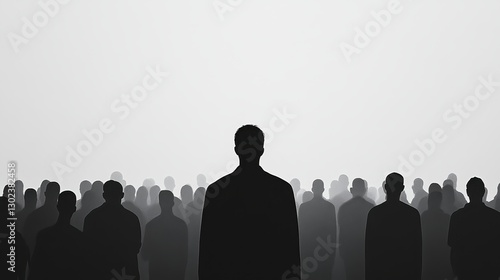 Pink silhouette of couple standing in monochrome crowd of different people,surreal unique and different concept,loneliness in society,shadow,freedom,Love,be yourself,Stand out from the crowd.