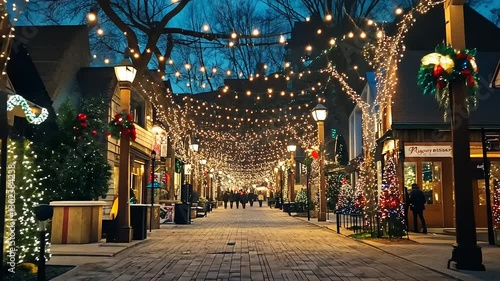 Wallpaper Mural A festive street adorned with twinkling lights and decorations during the evening. Torontodigital.ca