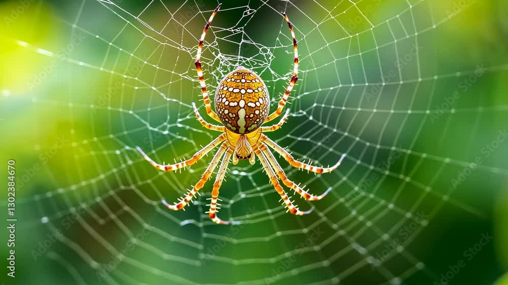 Colorful spider weaving an intricate web in a lush garden during daylight hours Colorful spider weaving an intricate web in a lush garden during daylight hours