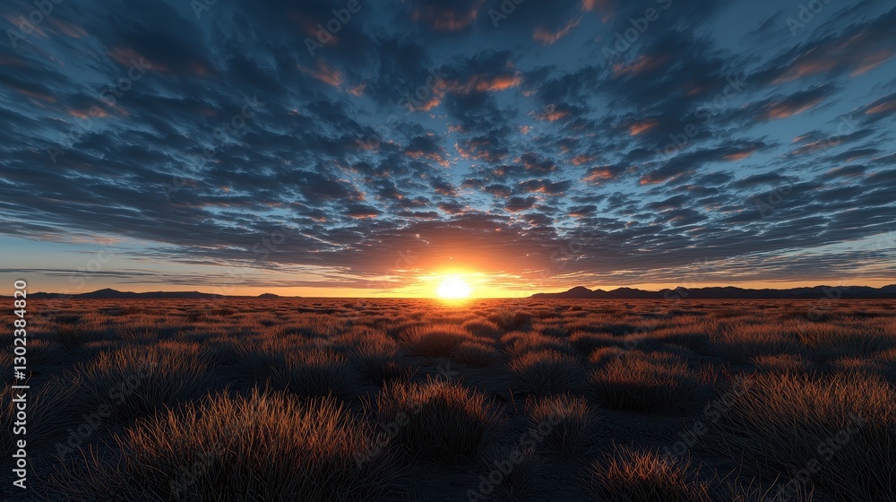 Obraz premium A breathtaking sunset illuminates a vast landscape, casting vibrant colors across the sky and highlighting the serene beauty of nature.