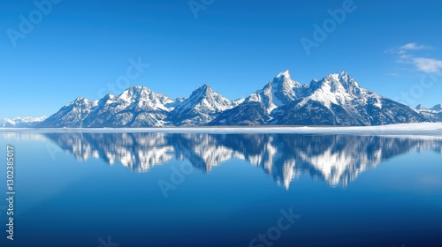 Wallpaper Mural A stunning panoramic view of snow-capped mountains reflecting in a tranquil blue lake under a clear sky. Torontodigital.ca