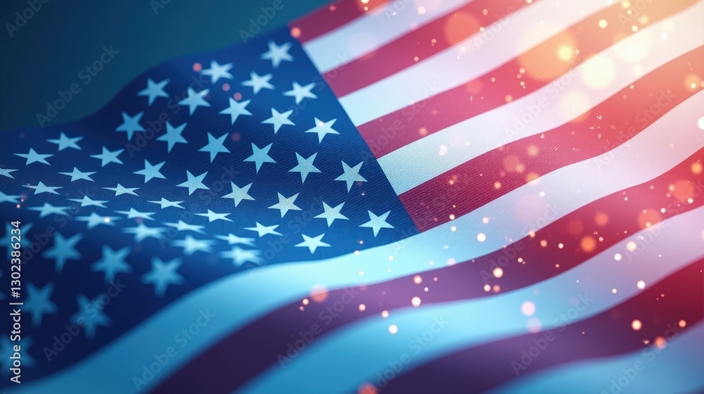 Obraz premium A stock illustration that represents the concept of National security in Blue and white colors, blending gradients and American flag metaphors for an intuitive understanding.