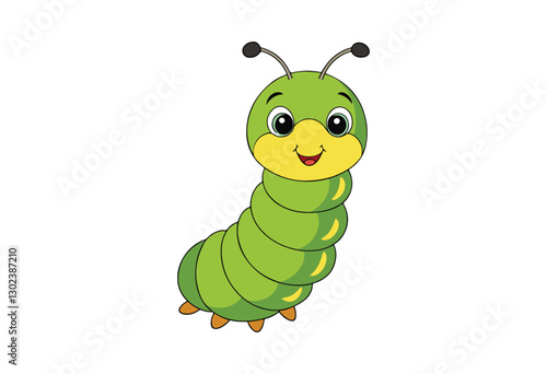 Cute Green Caterpillar Cartoon on white background