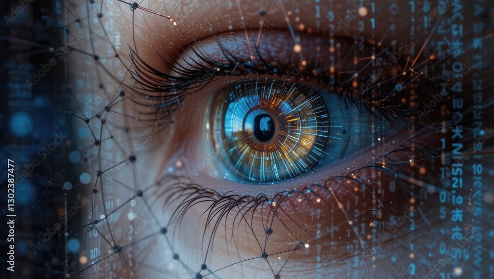 Fototapeta premium Close-Up of an Eye with Digital Data and Abstract Technology Patterns Representing Vision