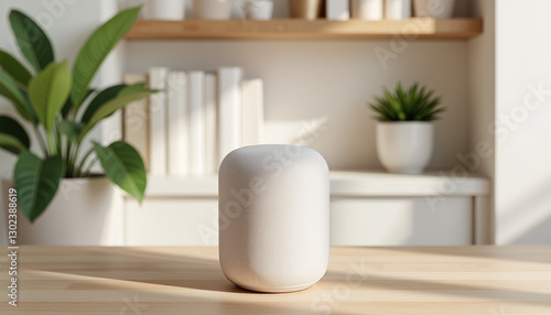 Wallpaper Mural Minimalist smart speaker on wooden table in bright morning light, smart home Torontodigital.ca
