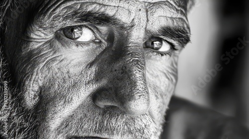 A man, his features etched with the lines of experience and wisdom, gazed into the distance with an earnest expression, his eyes reflecting a quiet intensity and a depth of character.